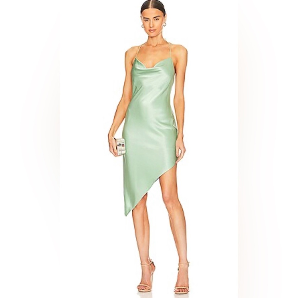 Alice + Olivia Harmony Asymmetrical Slip Dress in Sage